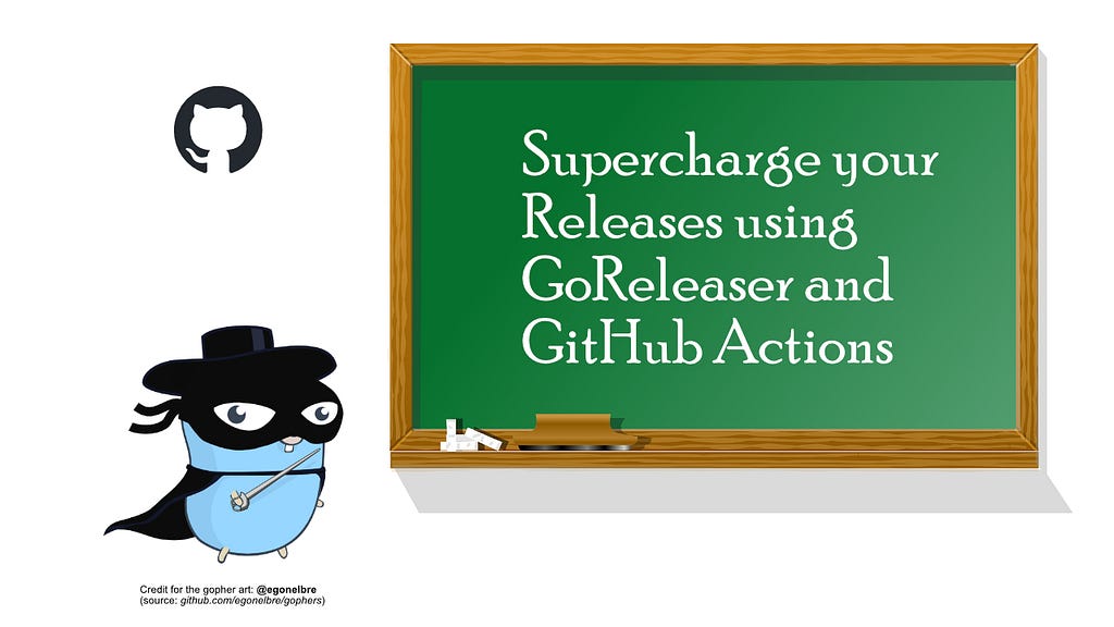 golang gopher demonstrating the fact that you can supercharge releases with GoReleaser and GitHub Actions