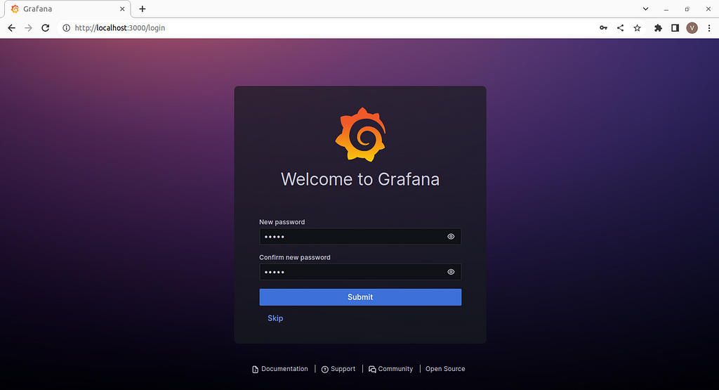 grafana change password screen