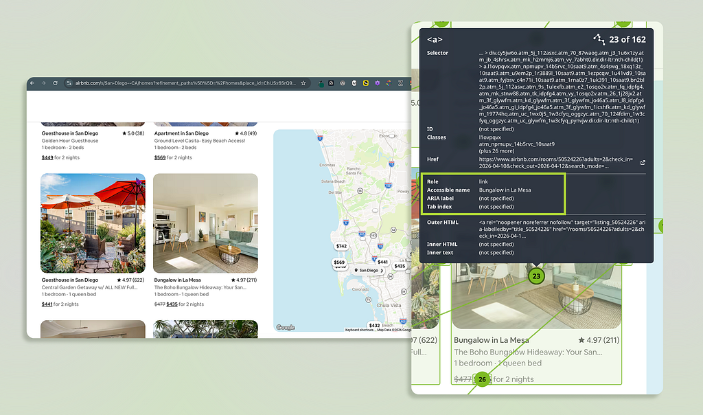 Airbnb properly labels cards so screen reader users get necessary context per listing