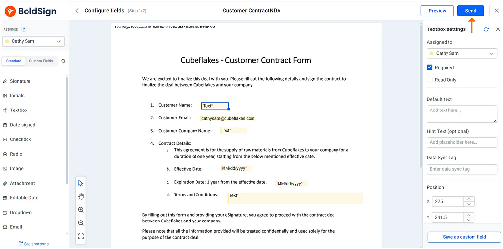 Send the document for eSignature