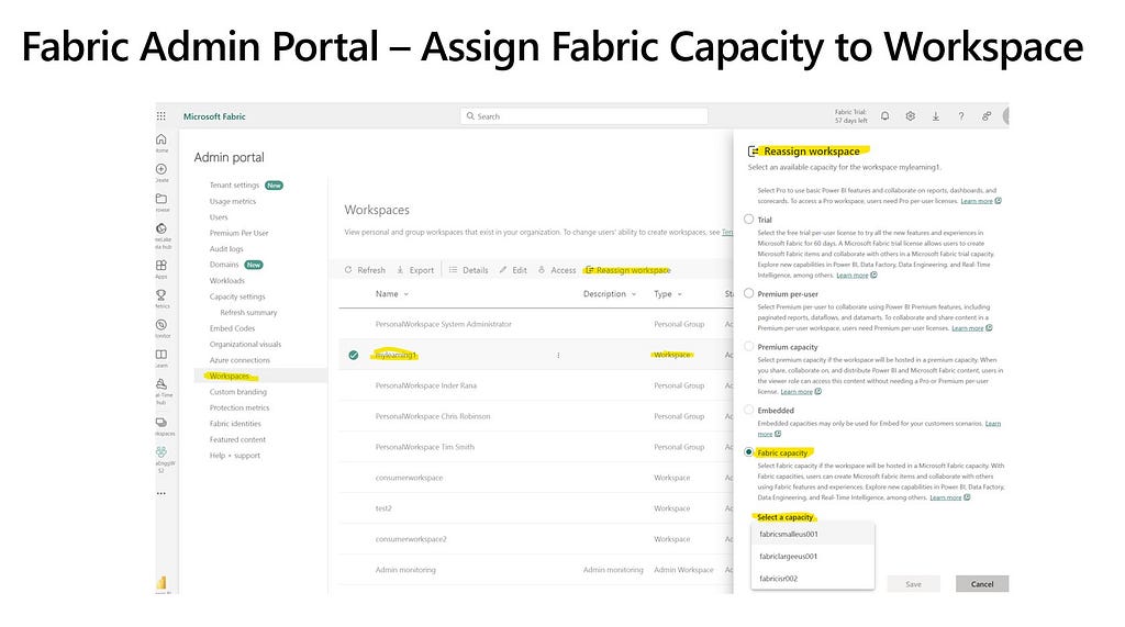 Assign Workspace Capacity from Workspace Settings (alternative option)