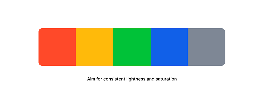 Example of base colors for red, yellow, green, blue, and neutral (grey).