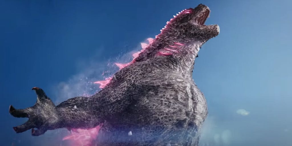 A screencap of Godzilla roaring after leveling up.