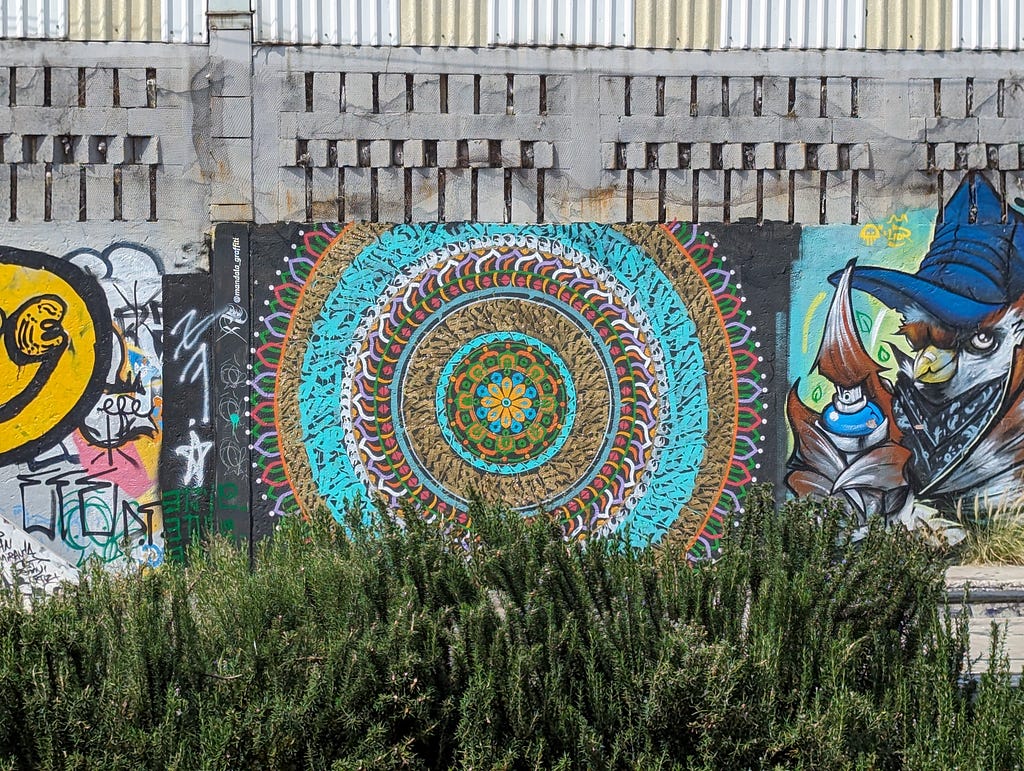Street art inspired by Aztec art along the Cuernavaca Railway Park Lineal.