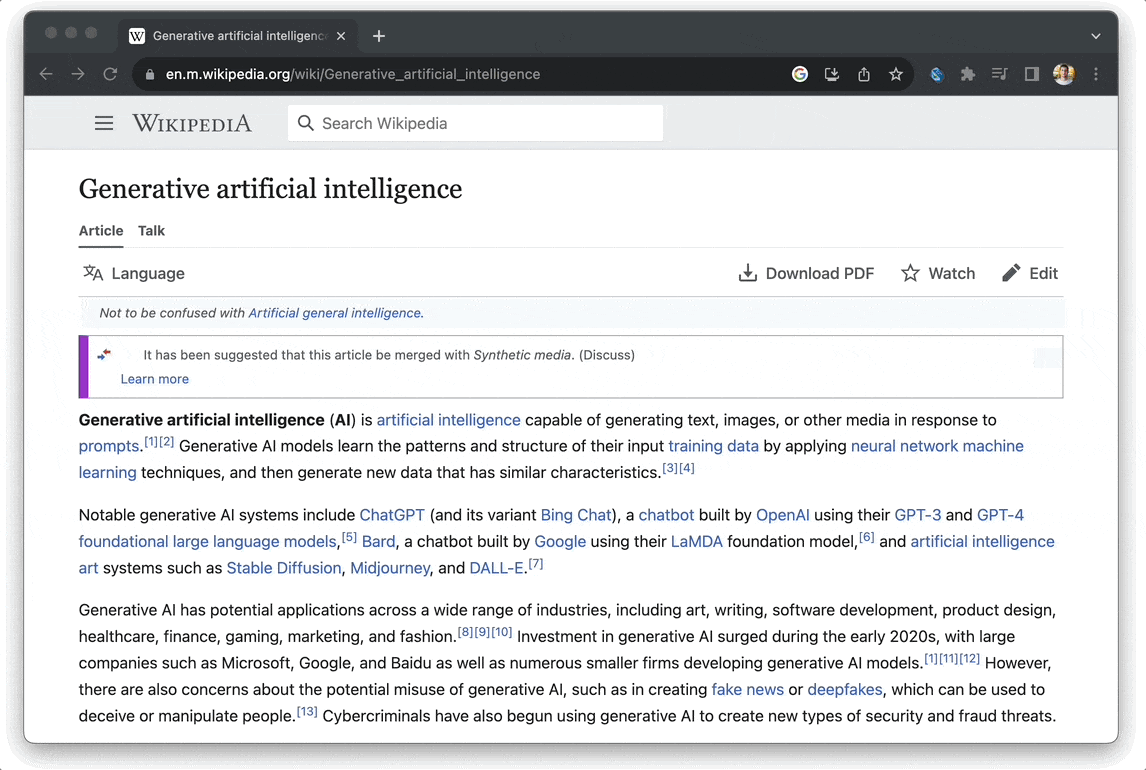 Summarizing a Wikipedia article using a Flutter Chrome extension and LangChain.dart