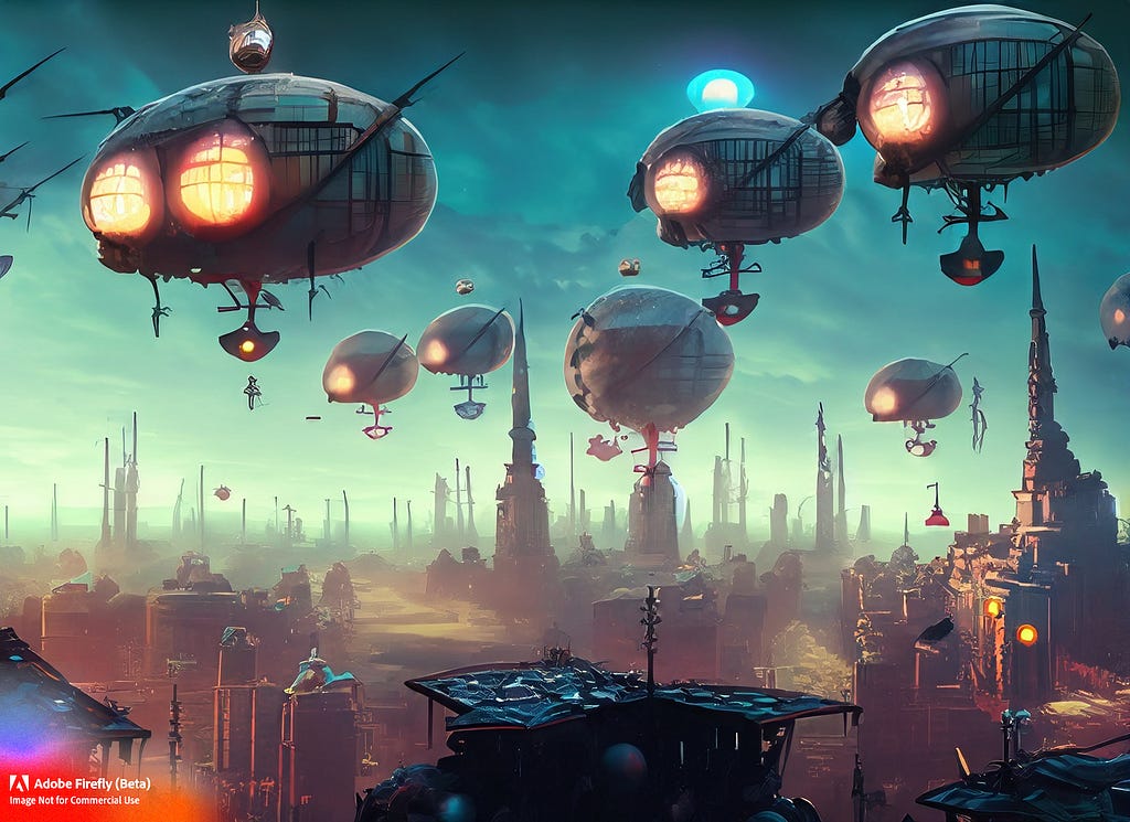city under siege by an army of blimps
