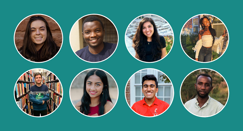 Headshots of the eight members of the 2020–2021 Student Advisory Board