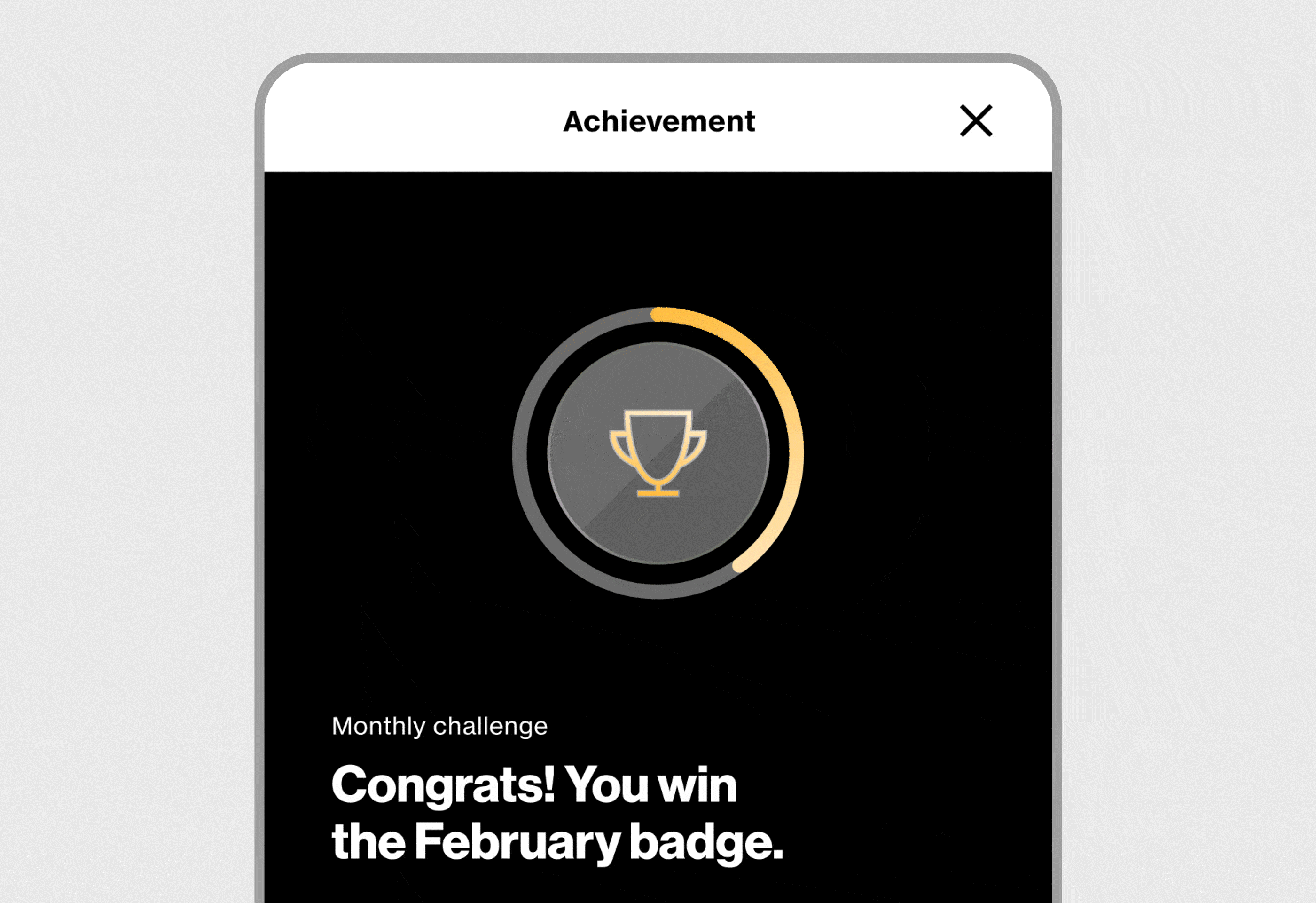 Vibrant and dynamic animation of a digital badge with a trophy icon.