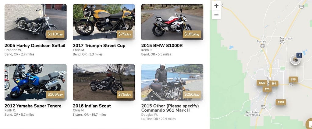 Motorcycles you can rent online on Twisted Road in Bend, Oregon