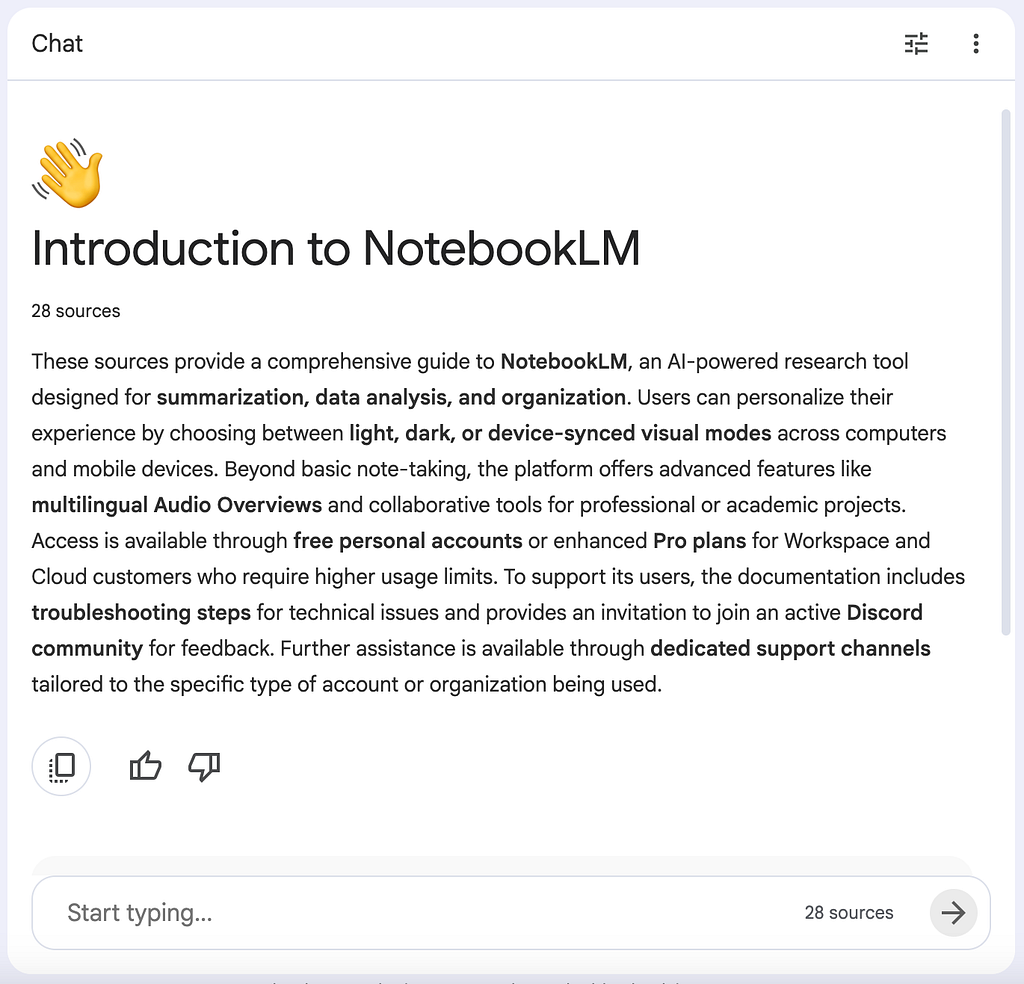 NotebookLM opens with a summary of the Notebooks