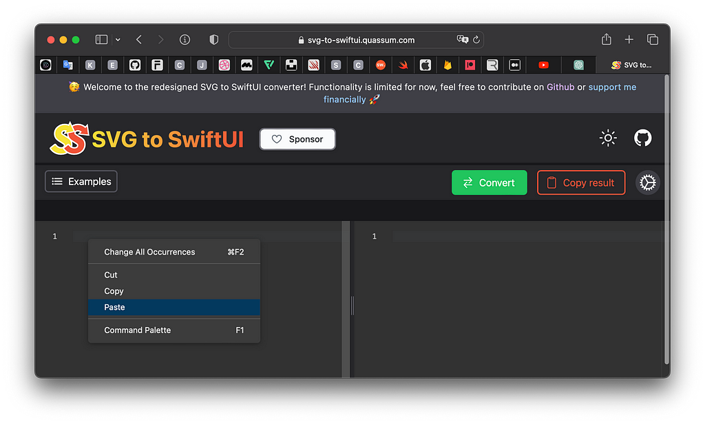 Screenshot from SVG to SwiftUi website