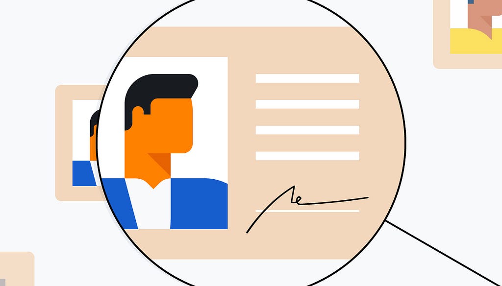 Cartoon image of a financial customer’s ID card