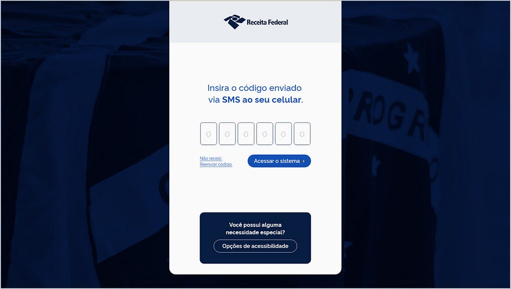 Tela pedindo para o usuário digitar o código que recebeu via SMS.