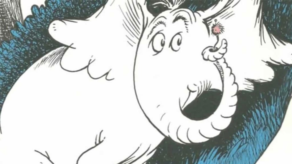 Cartoon image of Horton Hears hearing a Who