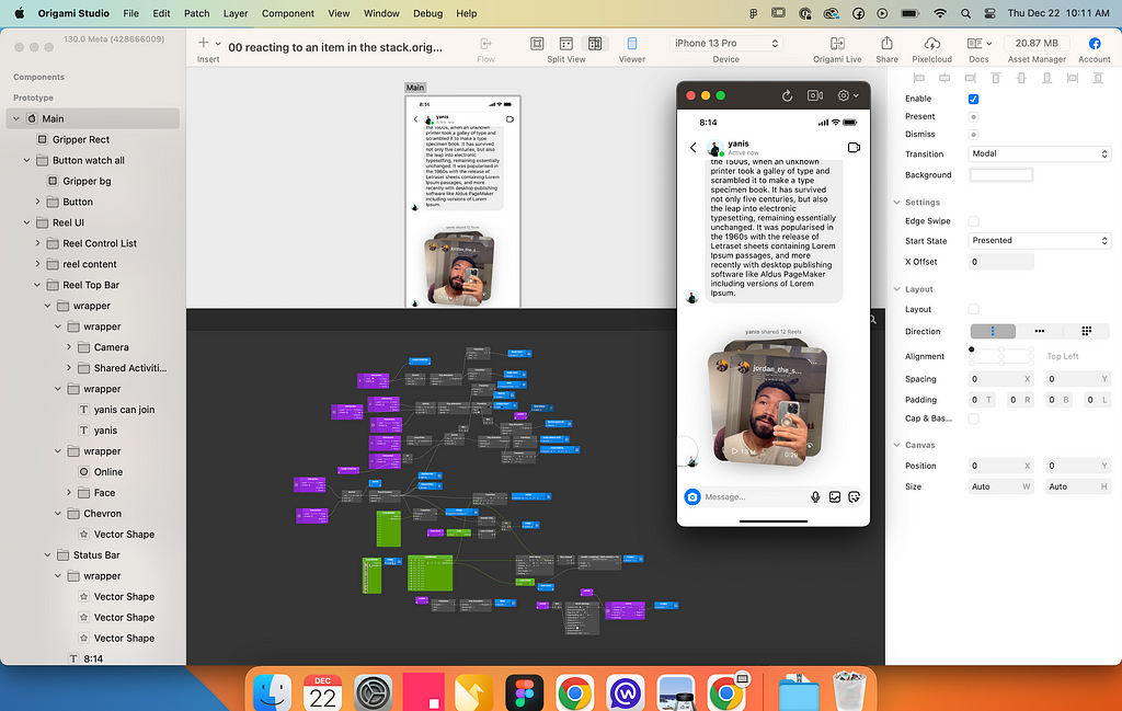 A screenshot showing some nodes in an Origami prototype.