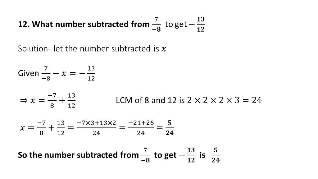 subtraction of rational numbers questions answers
