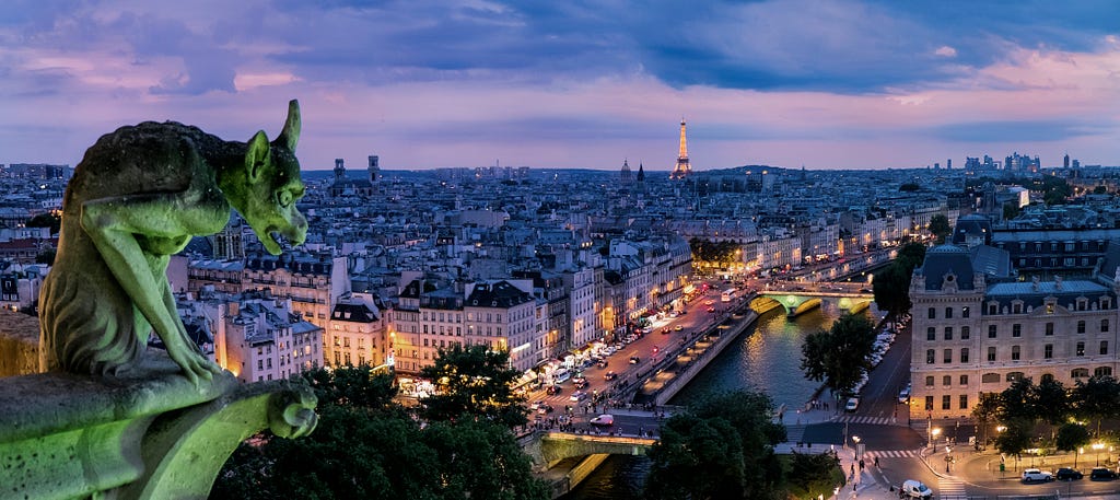 Notre Dame. Gargoyle looking out over Paris
