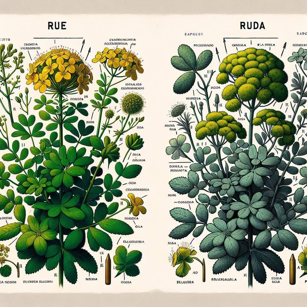 image of the rue herb compared to the ruda plant