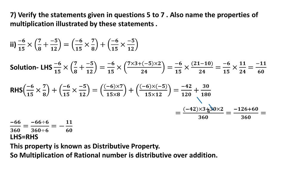 verify distributive property of multiplication of rational numbers questions answers