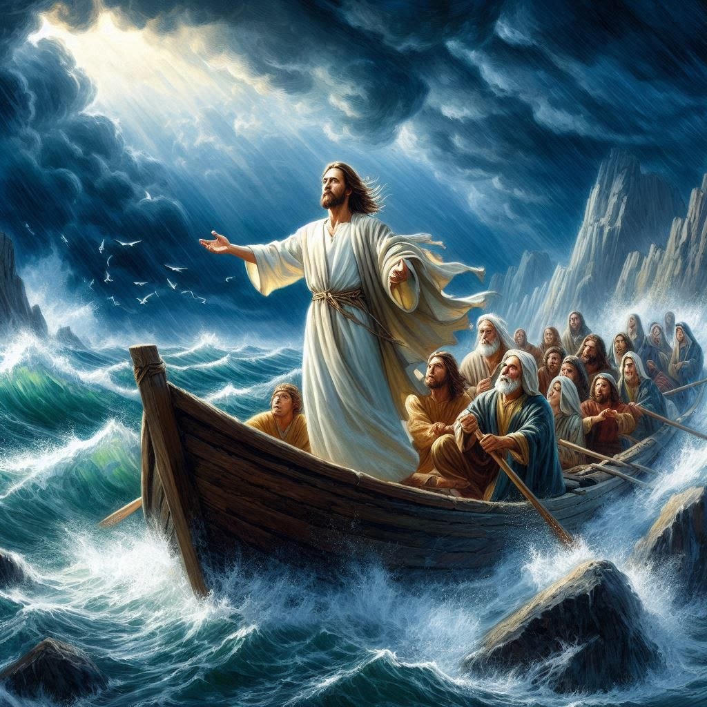 Jesus calming the storm.