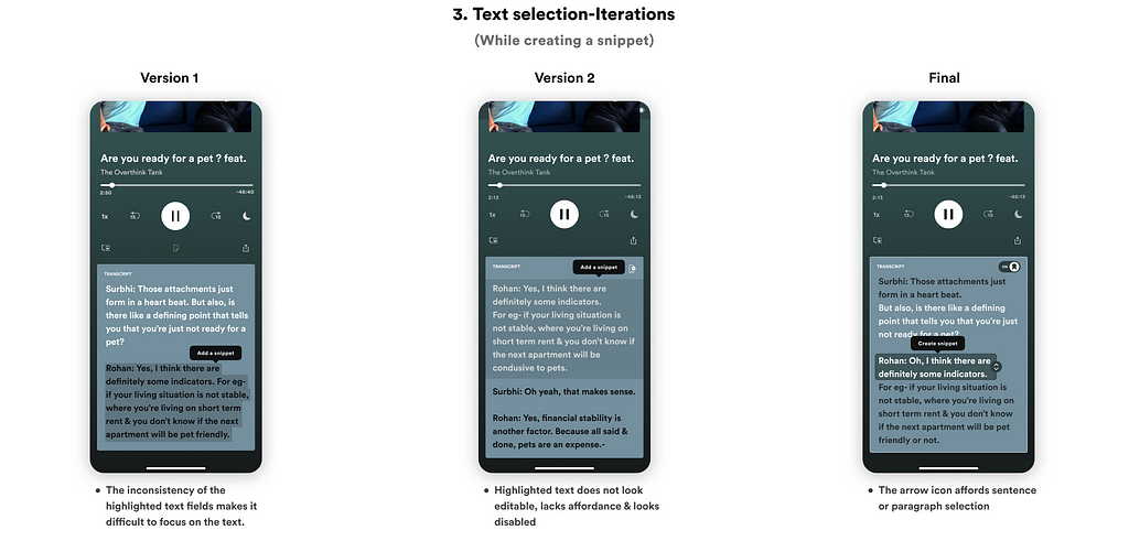 Text selection iterations