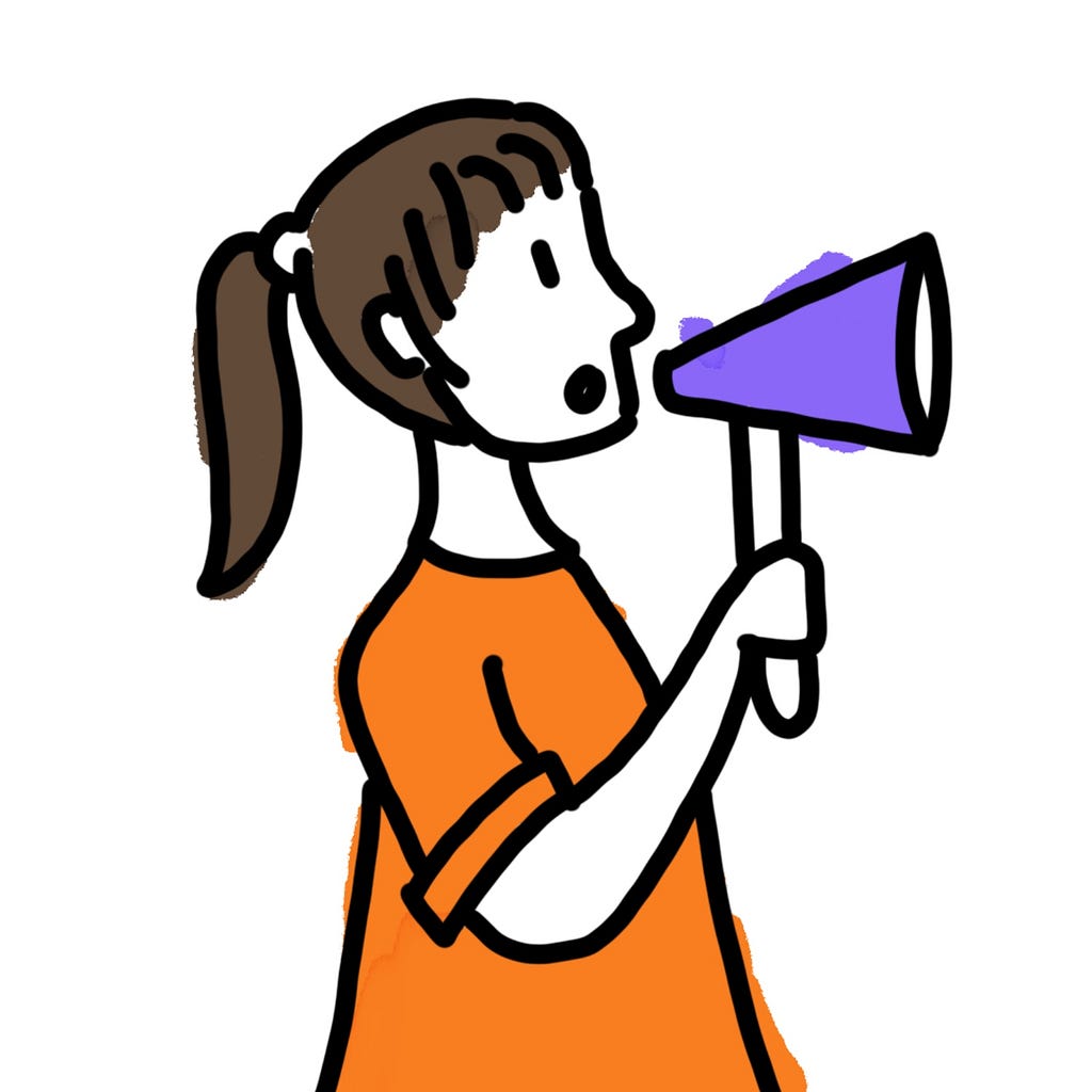 Doodle of a person speaking into a microphone to symbolize speaking up