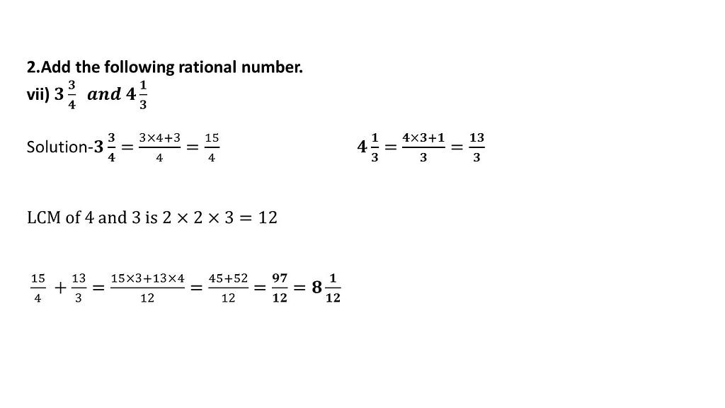 Addition of raional number questions