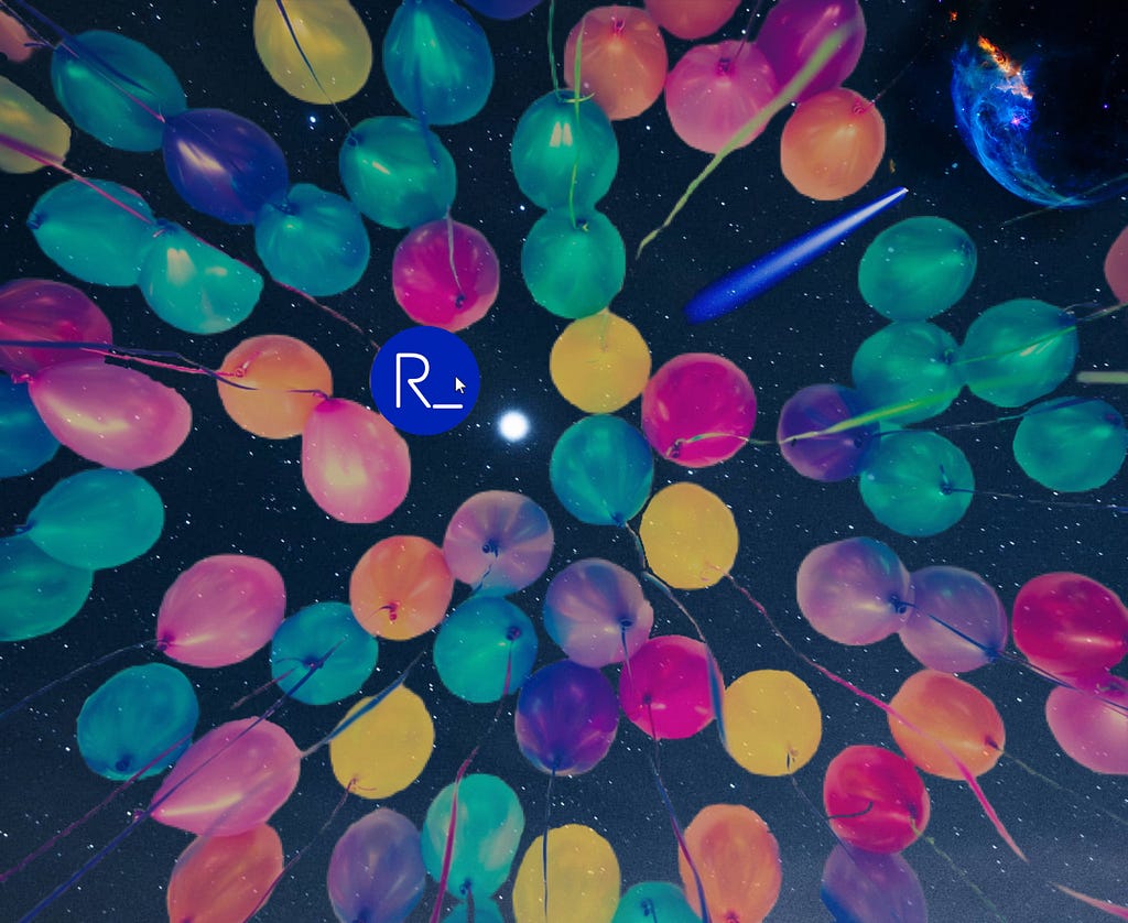 Rock Point Search logo standing out amid balloons floating towards the sky