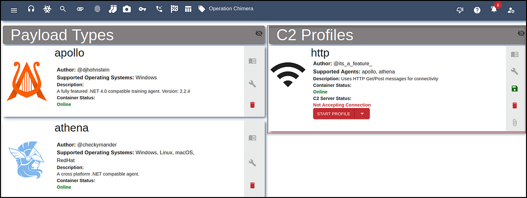 Figure 23- shows the HTTP profile is not active. mythic C2, VM, azure, r3d-buck3t, red team, infrastructure