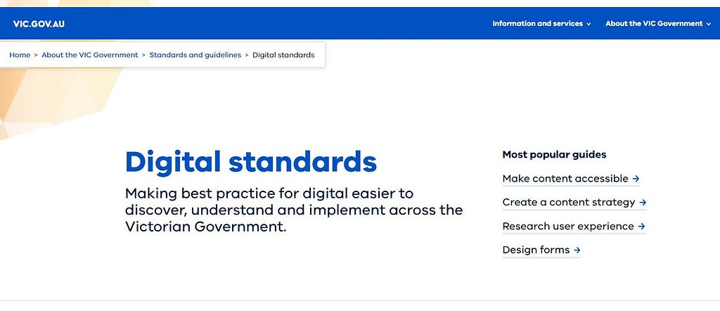 Screenshot of digital standards landing page: https://www.vic.gov.au/digital-standards