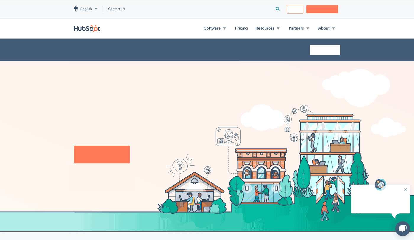 A screenshot of Hubspot’s home page with all the words removed.