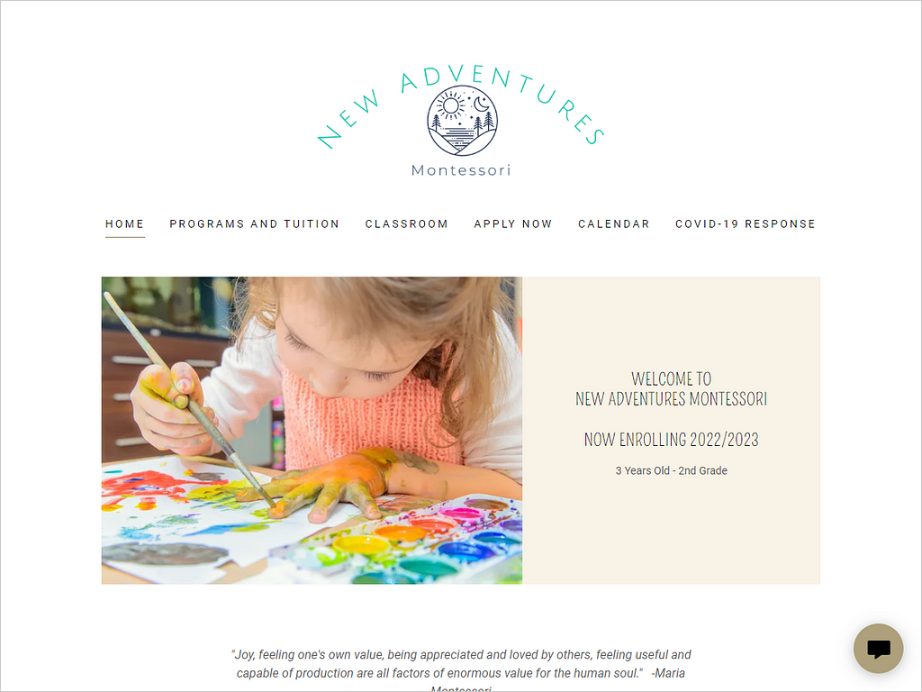 Website of New Adventures Montessori School in San Diego