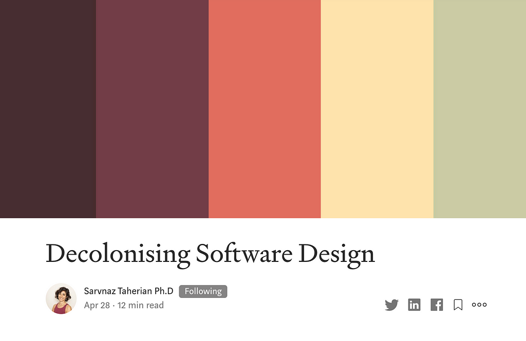 A thumbnail image of my Medium blog on Decolonising Software Design.