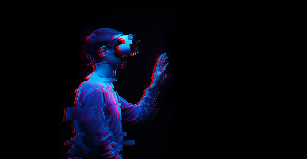 A modern photo of a man in oculus headset.