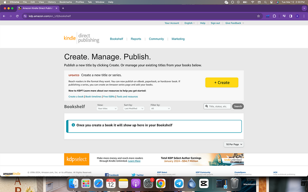 kindle direct publishing bookshelf