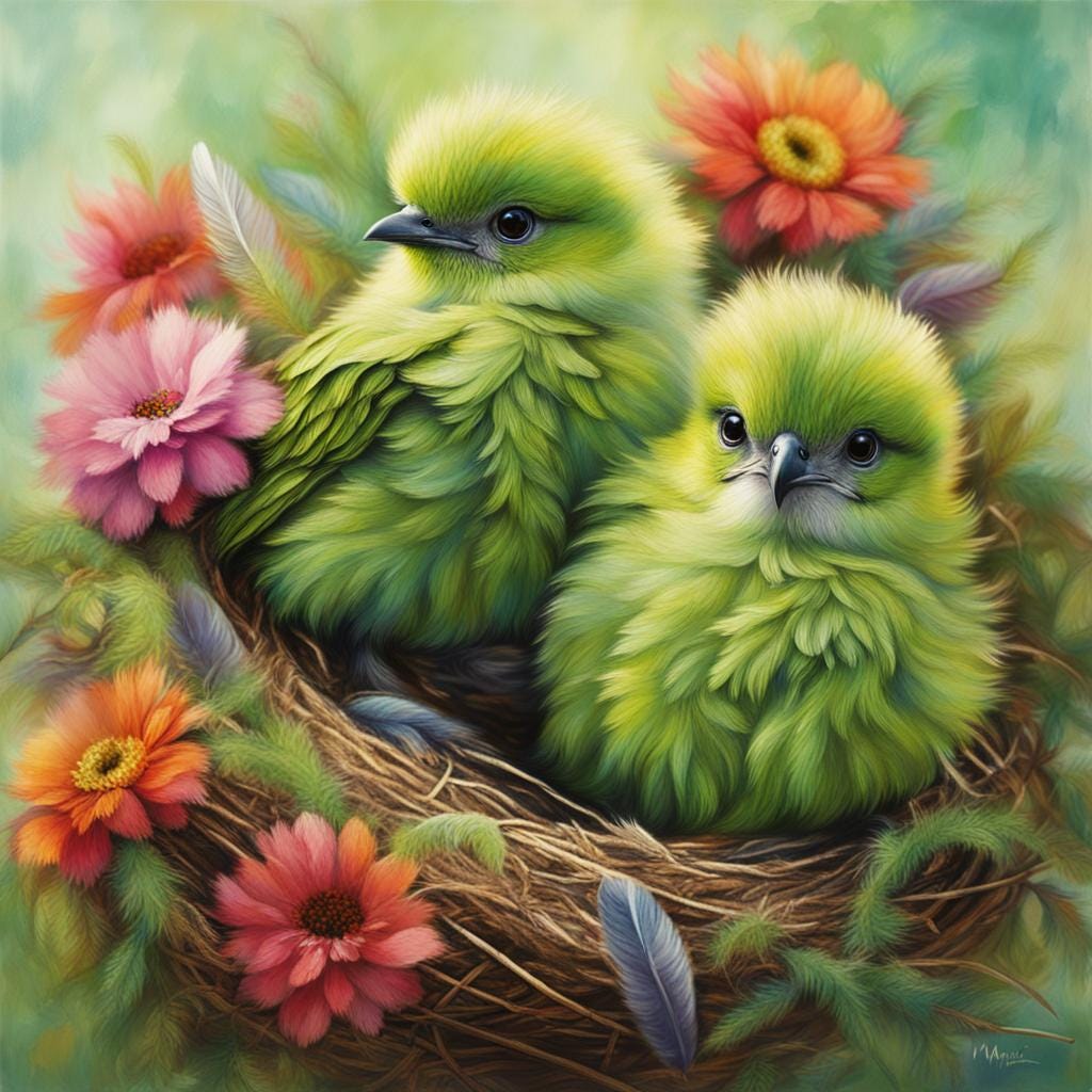 Baby Green Birds in the Nest — AI Image Prompt