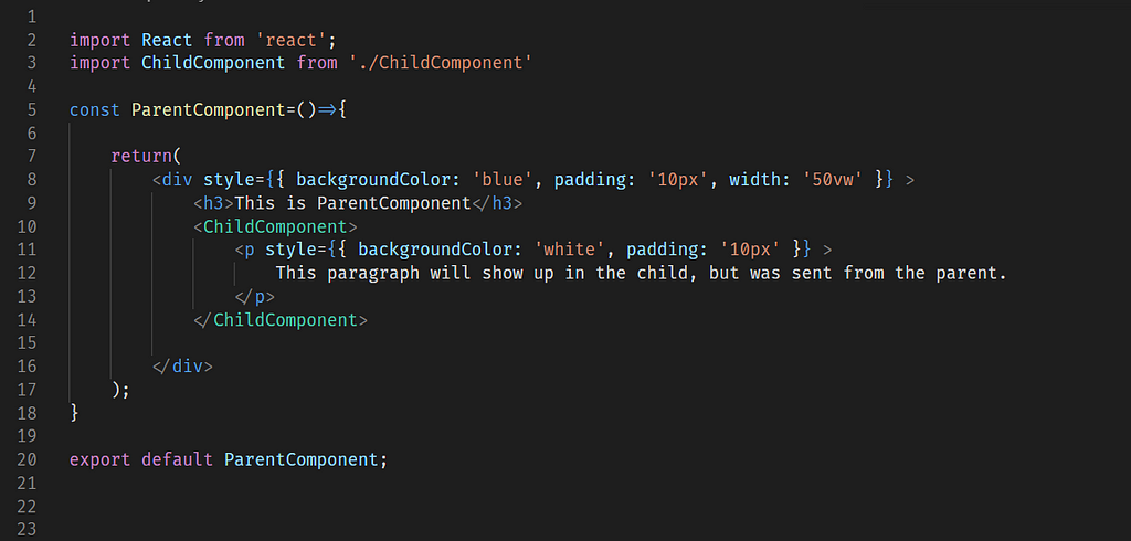 Demo code for a parent component that will utilize { props.children }