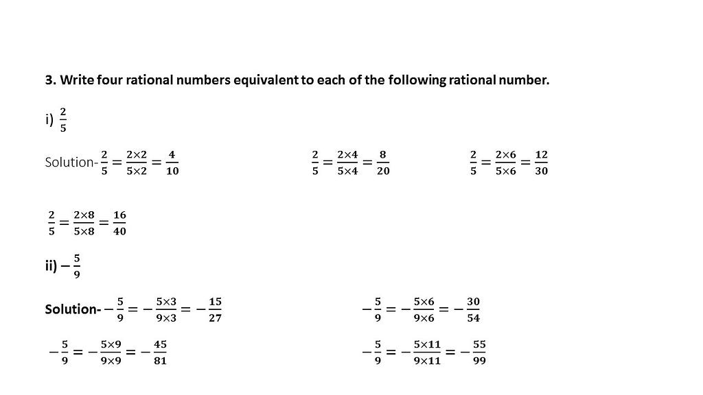 Equivalent rational numbers questions answers