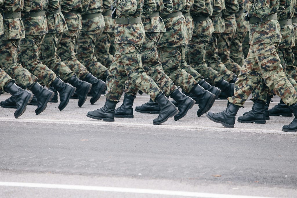 Soldiers marching.