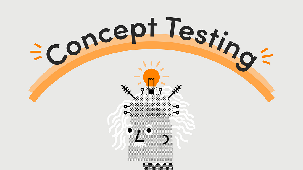 The words “Concept Testing” appear magically in a rainbow over Albert Einstein’s head as he comes up with a brilliant idea.