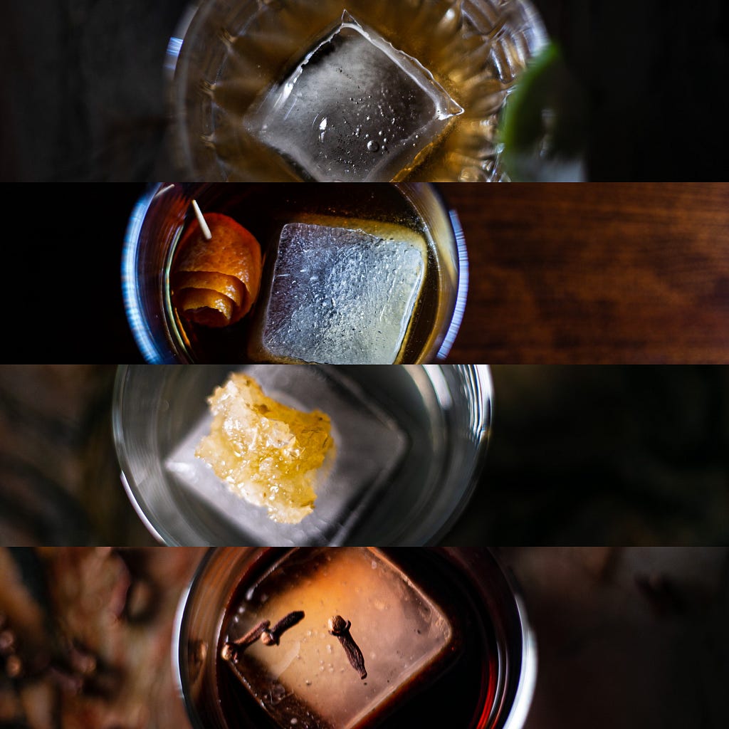 Overhead shots of each drink