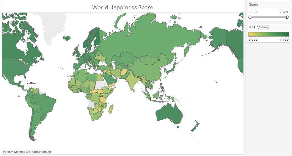 A geospatial visualization of World Happiness Score