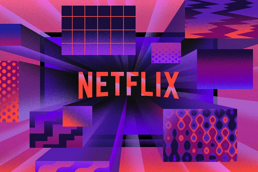 graphic of the company logo Netflix amidst other patterned elements