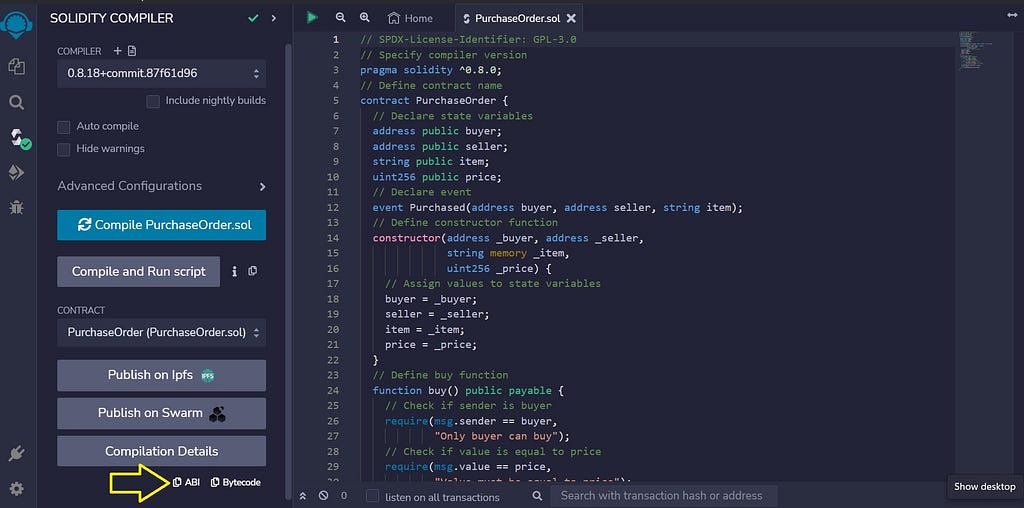 ABI and bytecode ready for deployment