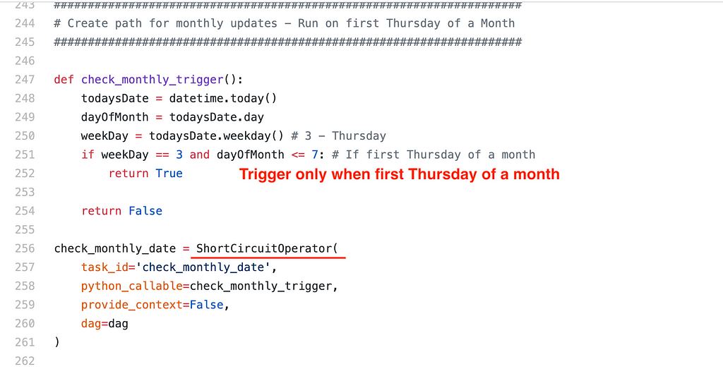 Python code for Short Circuit Operator that checks for first Thursday of the month.