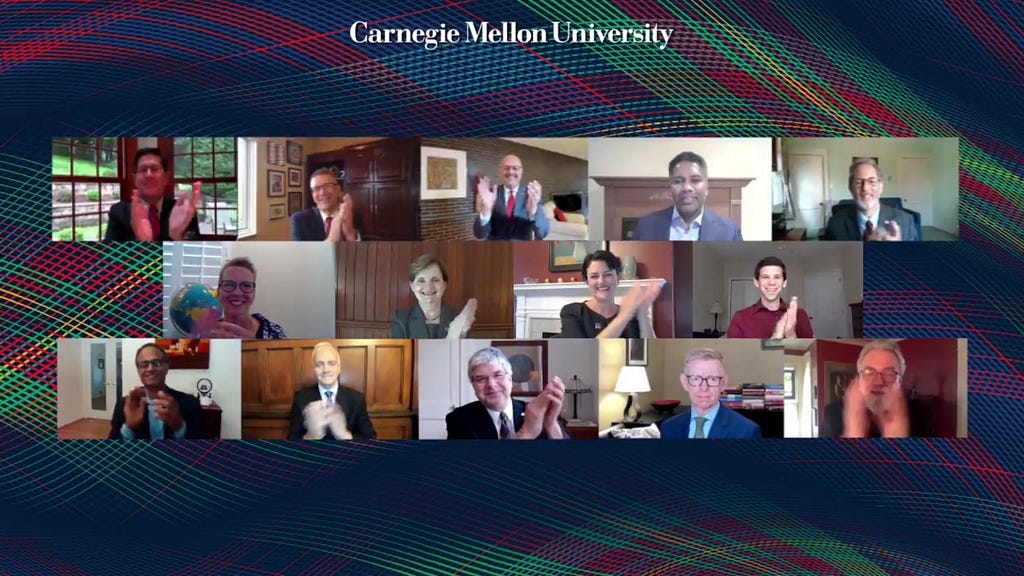 The president and the deans at CMU’s Graduate Student Welcome 2020
