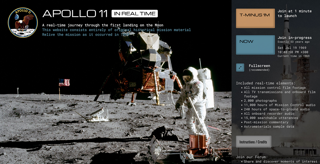 Apollo 11 in Real Time website