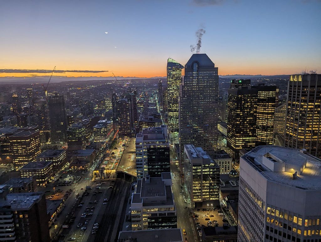 Sunset view of Calgary from the Calgary tower