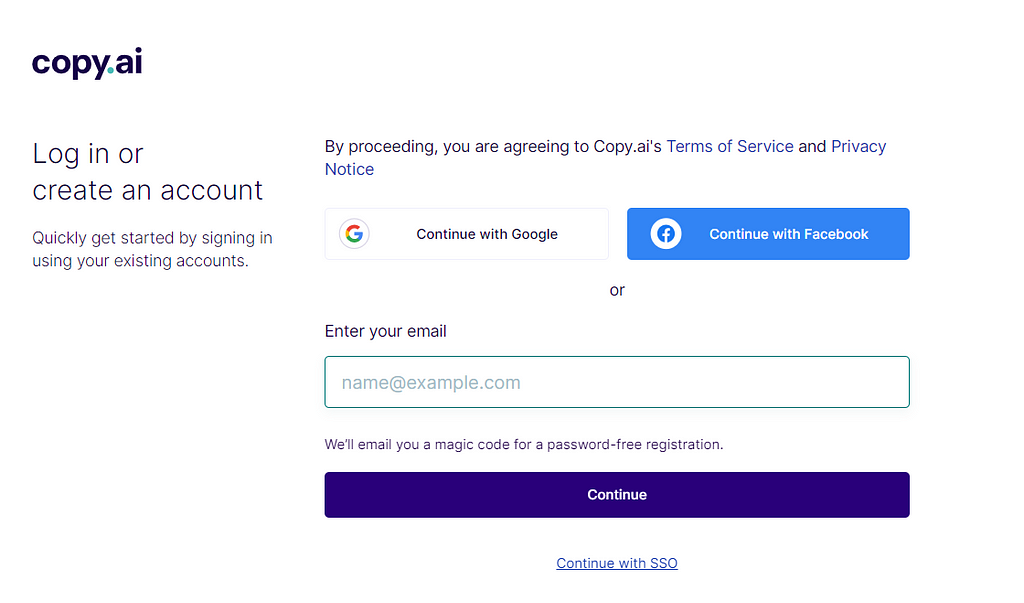 Create An Account On Copy AI Using Your Email Address