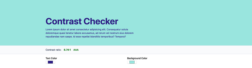 Screenshot of Contrast Checker, my simple web app for checking the contrast ratio of two colors.